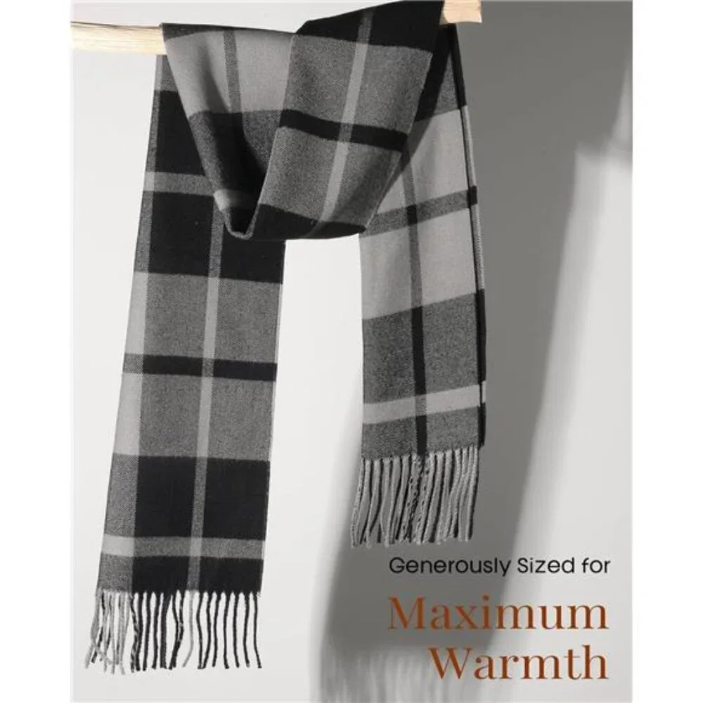 Men's Winter Scarf Long Soft Warm Scarves Plaid Tassel Scarf